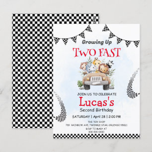 Two Fast wild Safari race car 2nd Birthday Party Postcard