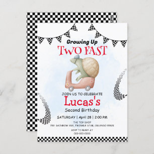 Two Fast wild turtle bicycle 2nd Birthday Party Postcard