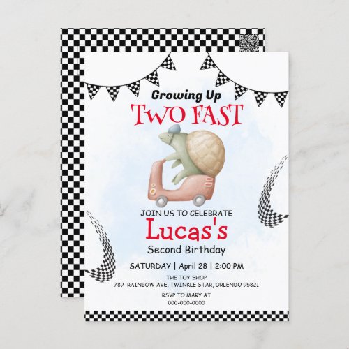 Two Fast wild turtle bicycle 2nd Birthday Party  Postcard