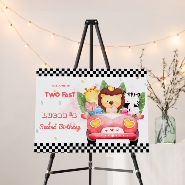 Two Fast wild zoo jungle Race Car 2nd HBD Party  Foam Board (In Situ (Stand))