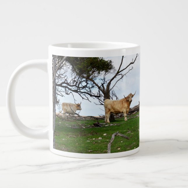Two Fawn Highland Cows in Peaceful Country Lands, Giant Coffee Mug (Left)