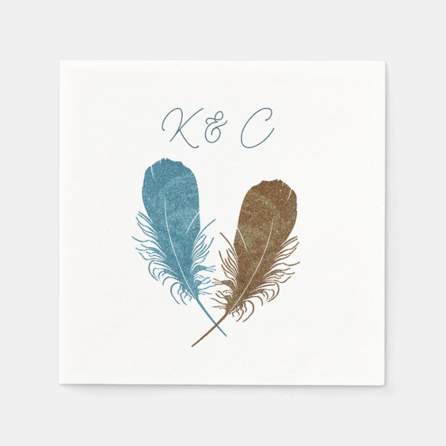 Two Feathers Initials Wedding Napkin (Front)