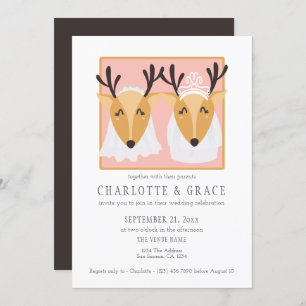Two Female Deer Brides Gay Lesbian Wedding Invitation