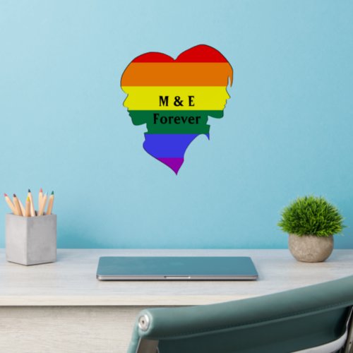 Two Female Rainbow Pride Flag Silhouette Monograms Wall Decal