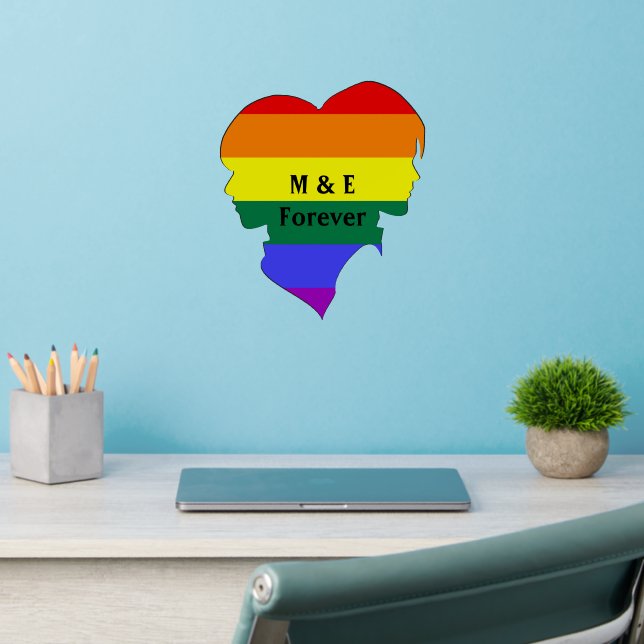 Two Female Rainbow Pride Flag Silhouette Monograms Wall Decal (Home Office 2)