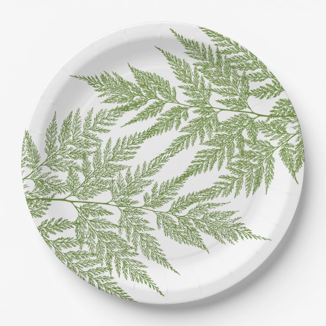Two Fern Fronds Silhouette Paper Plates (Front)