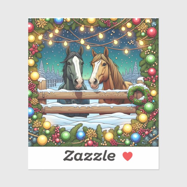Two Festive Cartoon Horses in Comic Book Style Sticker (Sheet)