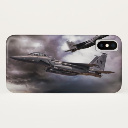 Two fighter jets passing in storm clouds iPhone x case