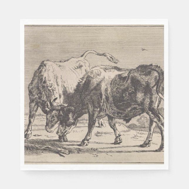 Two Fighting Bulls (by Paulus Potter) Napkins (Front)