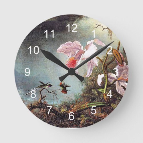 Two Fighting Hummingbirds famous painting Round Clock