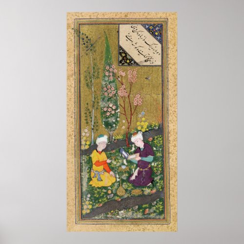 Two Figures Reading and Relaxing in an Orchard Poster