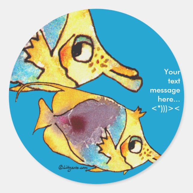 Two Fish Blue Butterflyfish Personalized Stickers (Front)