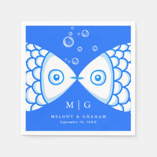 Two Fish Kissing Blue & White Pattern Wedding Napkins