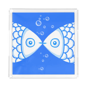 Two Fish Pisces Blue White Abstract Pattern Acrylic Tray