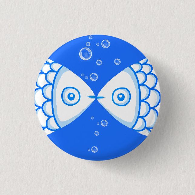Two Fish Pisces Blue White Abstract Pattern Button (Front)