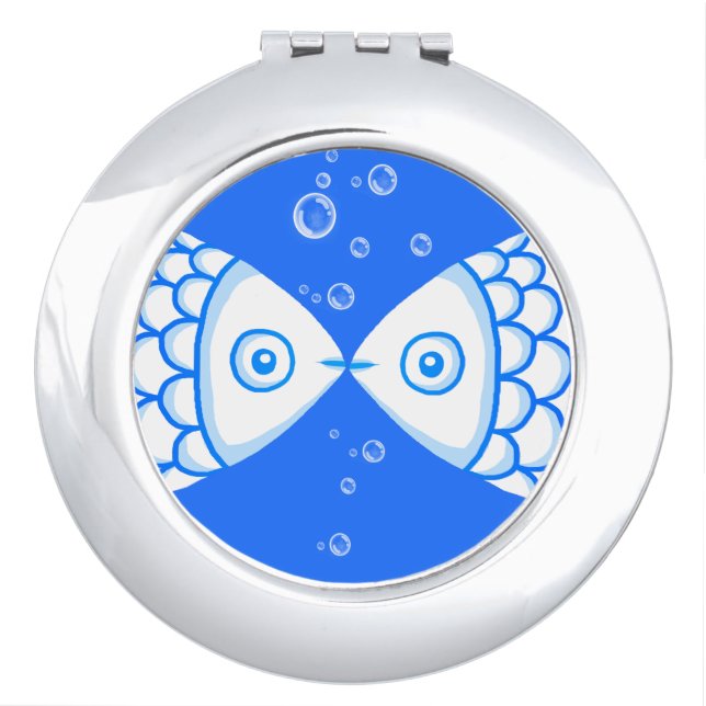 Two Fish Pisces Blue White Abstract Pattern Compact Mirror (Front)