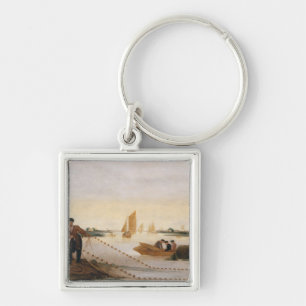 Two Fishermen Pulling in their Nets Keychain