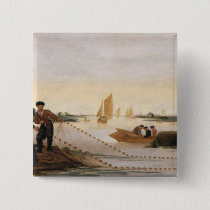 Two Fishermen Pulling in their Nets Pinback Button