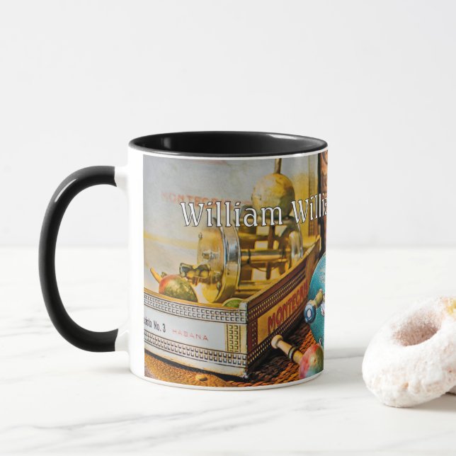 Two Fishing Reels in Vintage Setting - Personalize Mug (With Donut)