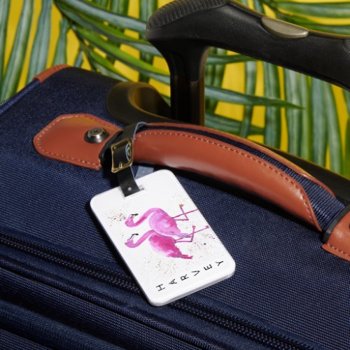 Two Flamingos Custom Name Luggage Tag