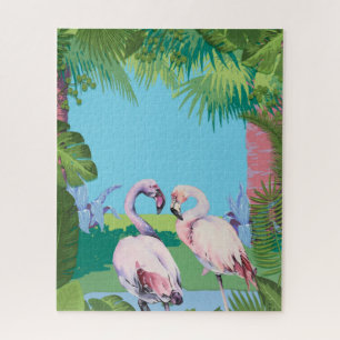 Two Flamingos in a Tropical Setting Personalized Jigsaw Puzzle