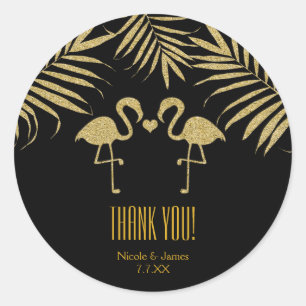 Two Flamingos Love Black & Gold Favor Stickers