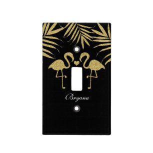 Two Flamingos Love Black & Gold Light Switch Cover