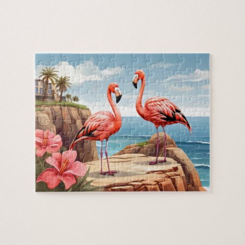 Two flamingos on a cliff jigsaw puzzle