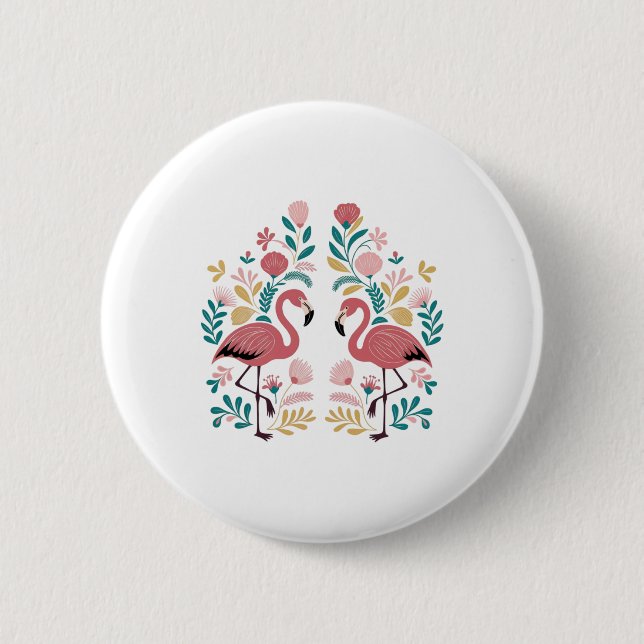 Two Flamingos Sticker  Button (Front)