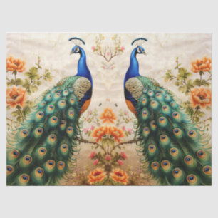Two Floral Peacocks Decoupage Tissue Paper