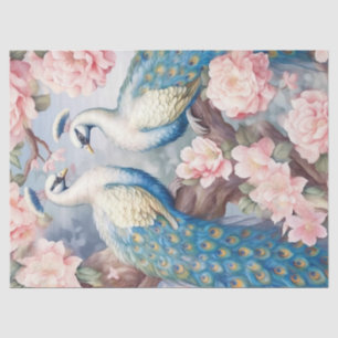Two Floral Peacocks Decoupage Tissue Paper