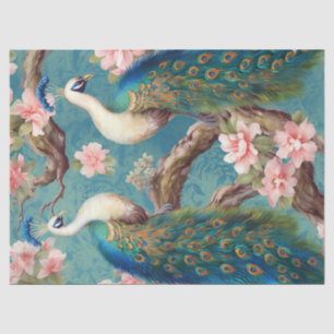 Two Floral Peacocks Decoupage Tissue Paper