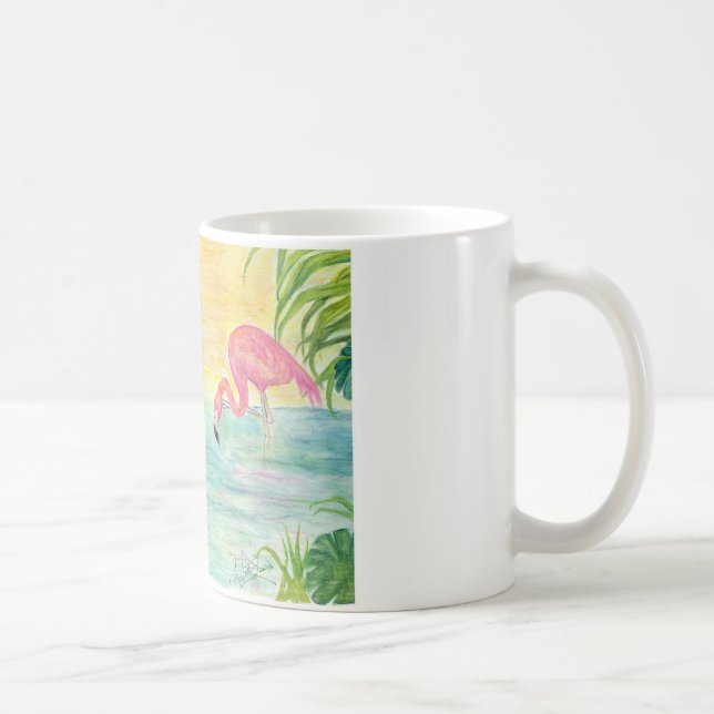Two Florida Flamingos Watercolor Art Coffee Mug (Right)