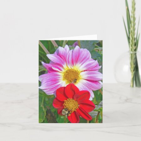 "two Flowers And Two Bees" Notecard