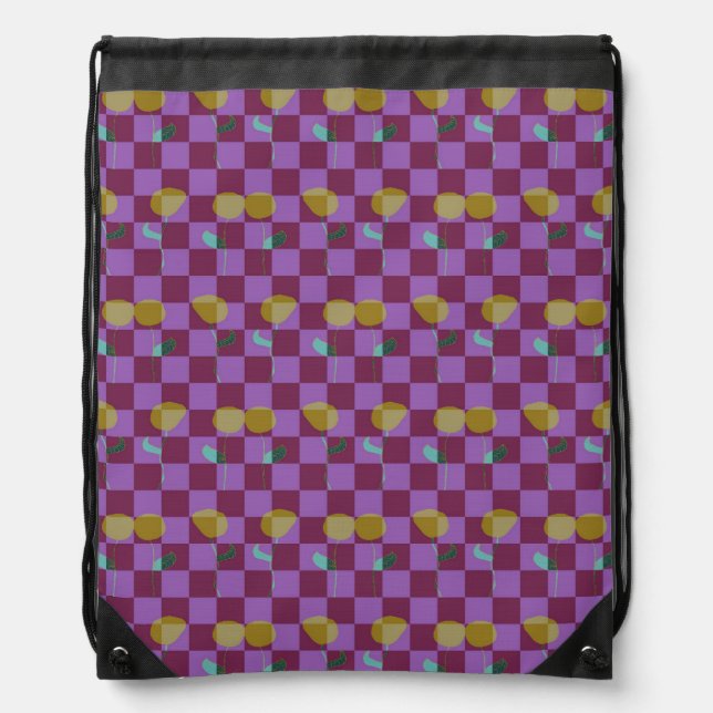 Two Flowers Squares Drawstring Bag (Front)