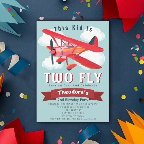 Two Fly Plane Kids 2nd Birthday Invitation