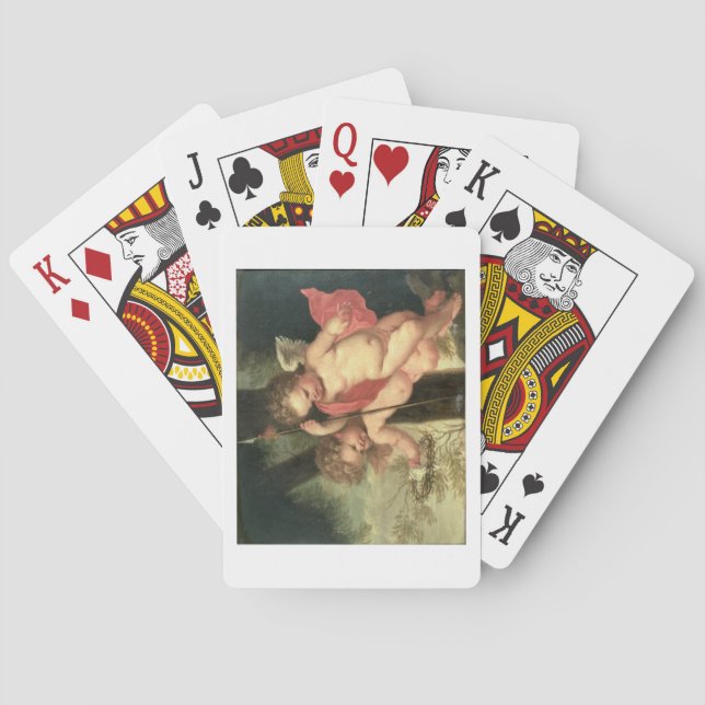 Two Flying Cherubs, holding the Crown of Thorns an Poker Cards (Back)