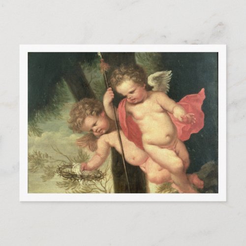 Two Flying Cherubs holding the Crown of Thorns an Postcard