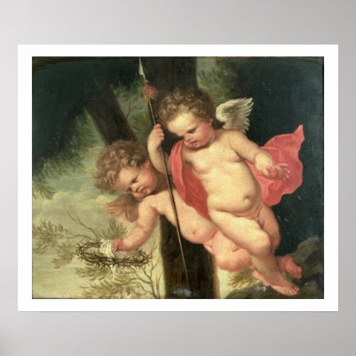 Two Flying Cherubs holding the Crown of Thorns an Poster