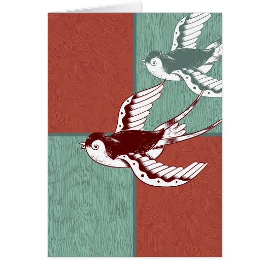 Two Flying Sparrows Birds Red Blue Color Blocks Cards (Front)