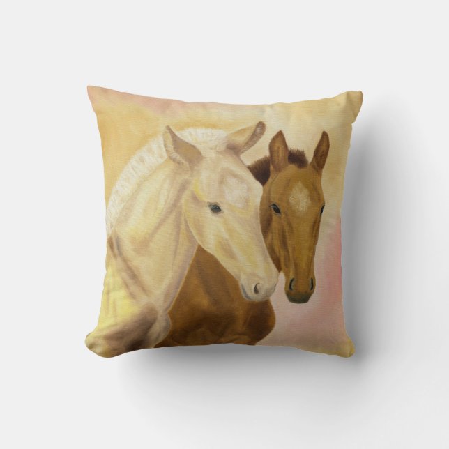 Two foals horse throw pillow (Front)