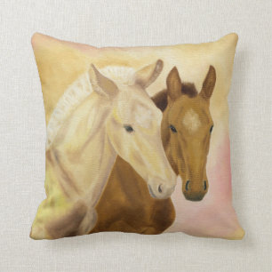 Two foals horse throw pillow