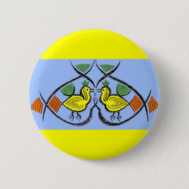 two folk art birds button (Front)