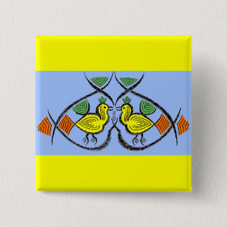 two folk art birds pinback button