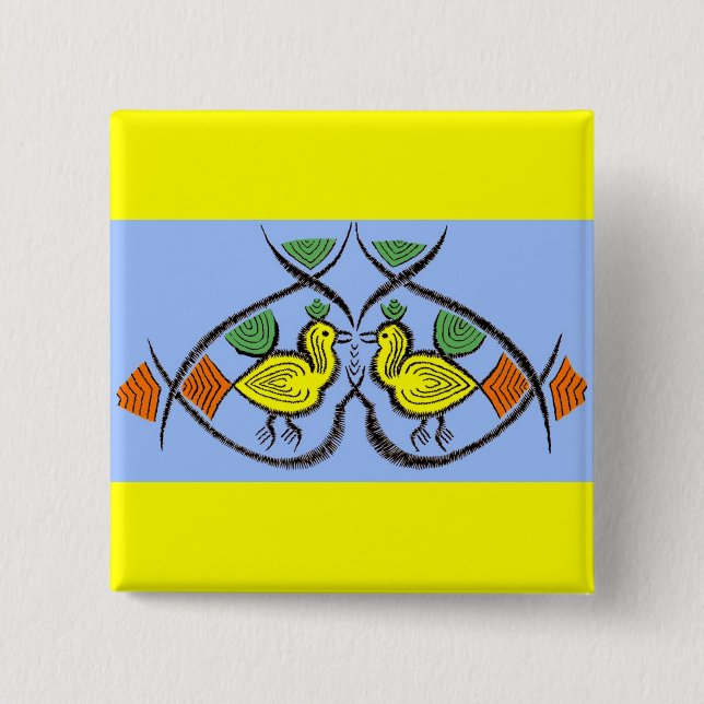 two folk art birds pinback button (Front)