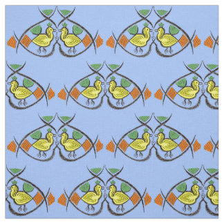two folk art birds print fabric