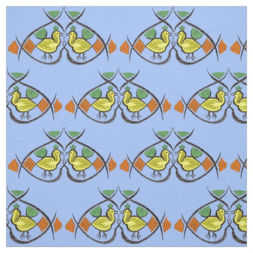 two folk art birds print fabric