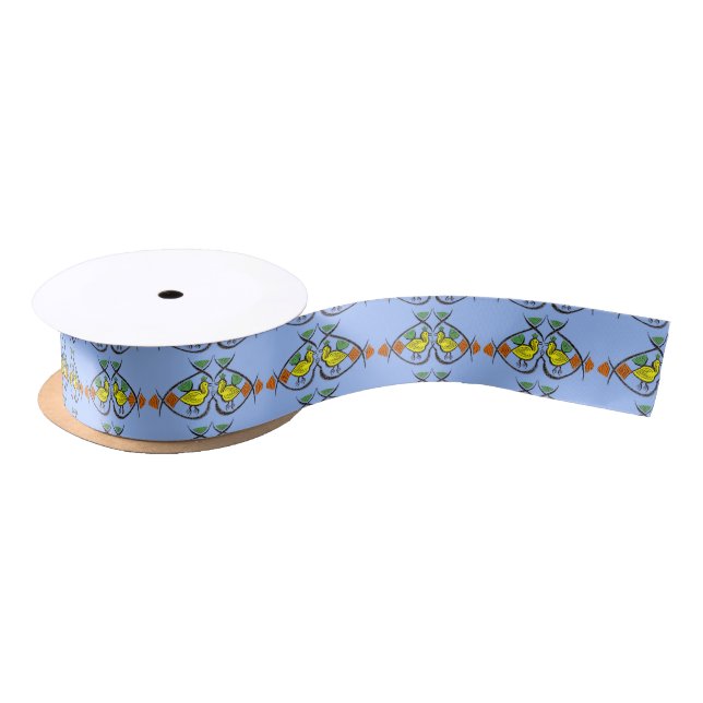 two folk art birds satin ribbon (Spool)