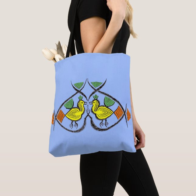 two folk art birds tote bag (Close Up)