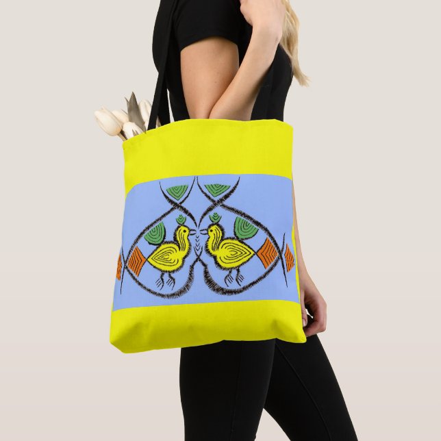 two folk art birds tote bag (Close Up)